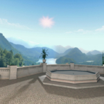 VR-Neuschwanstein_Burggarten mit Terrassen und Springbrunnen